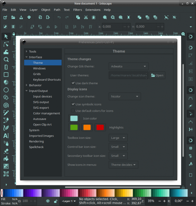 Dark theme with custom colored symbolic icon set
