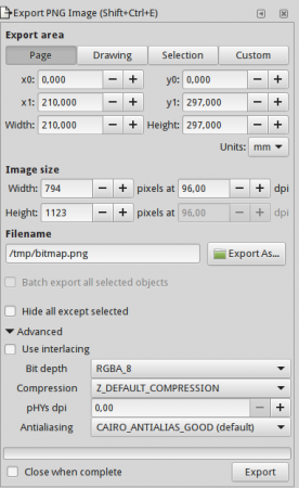 PNG export options
