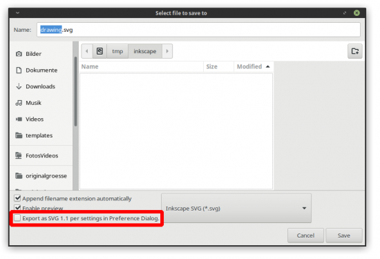 "Save as SVG" dialog with SVG 1.1 option